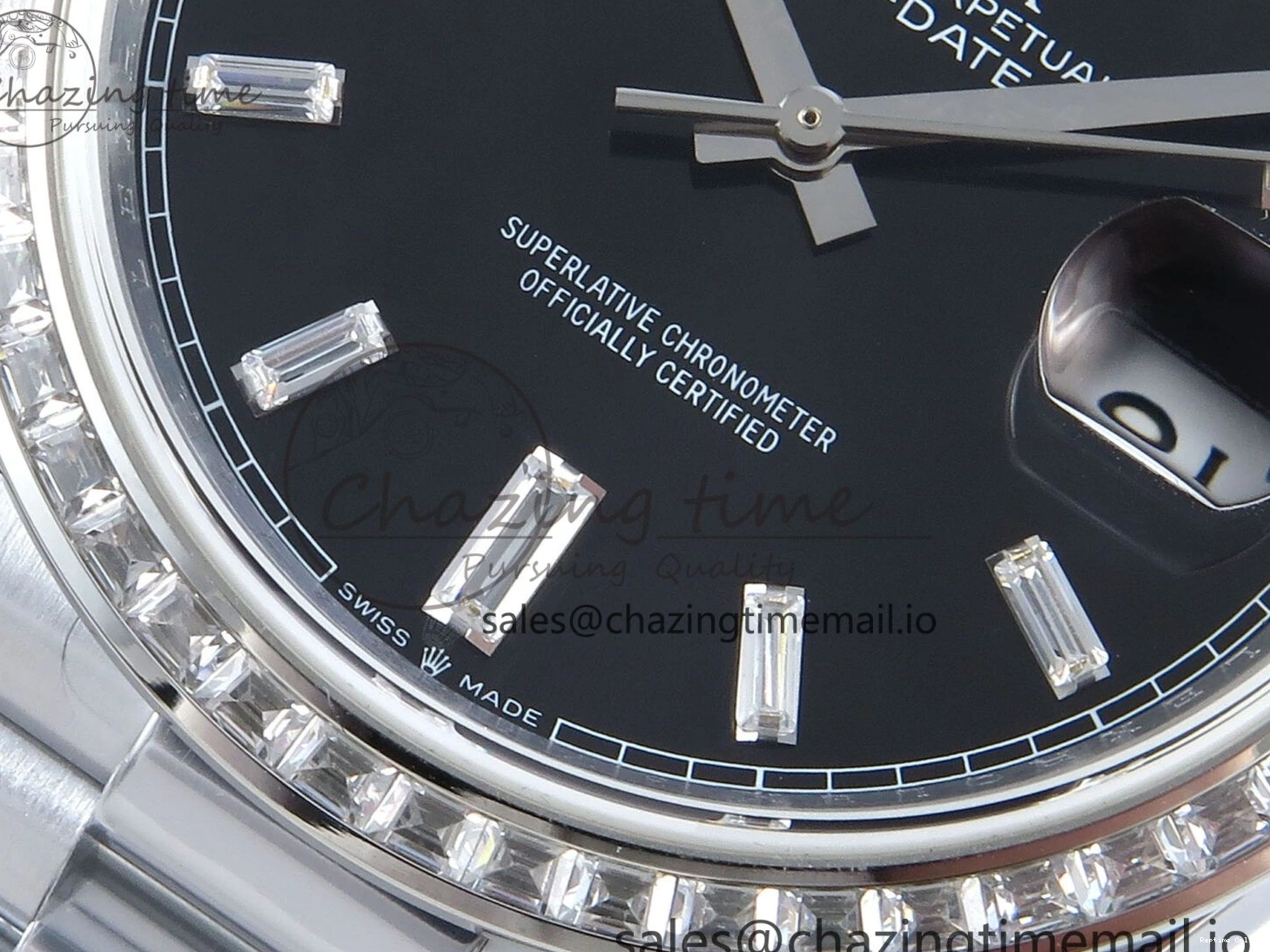 1221 Soft DayDate 40 SS QF 1:1 Best Edition Black Crystal Dial Diamonds Bezel on President Bracelet A2836 V5 (Gain Weight) 477